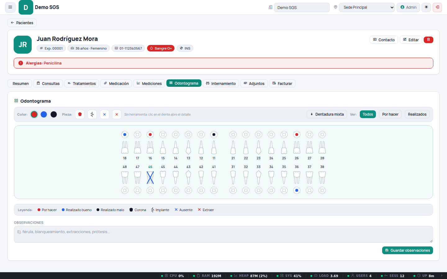 Odontograma — captura del sistema